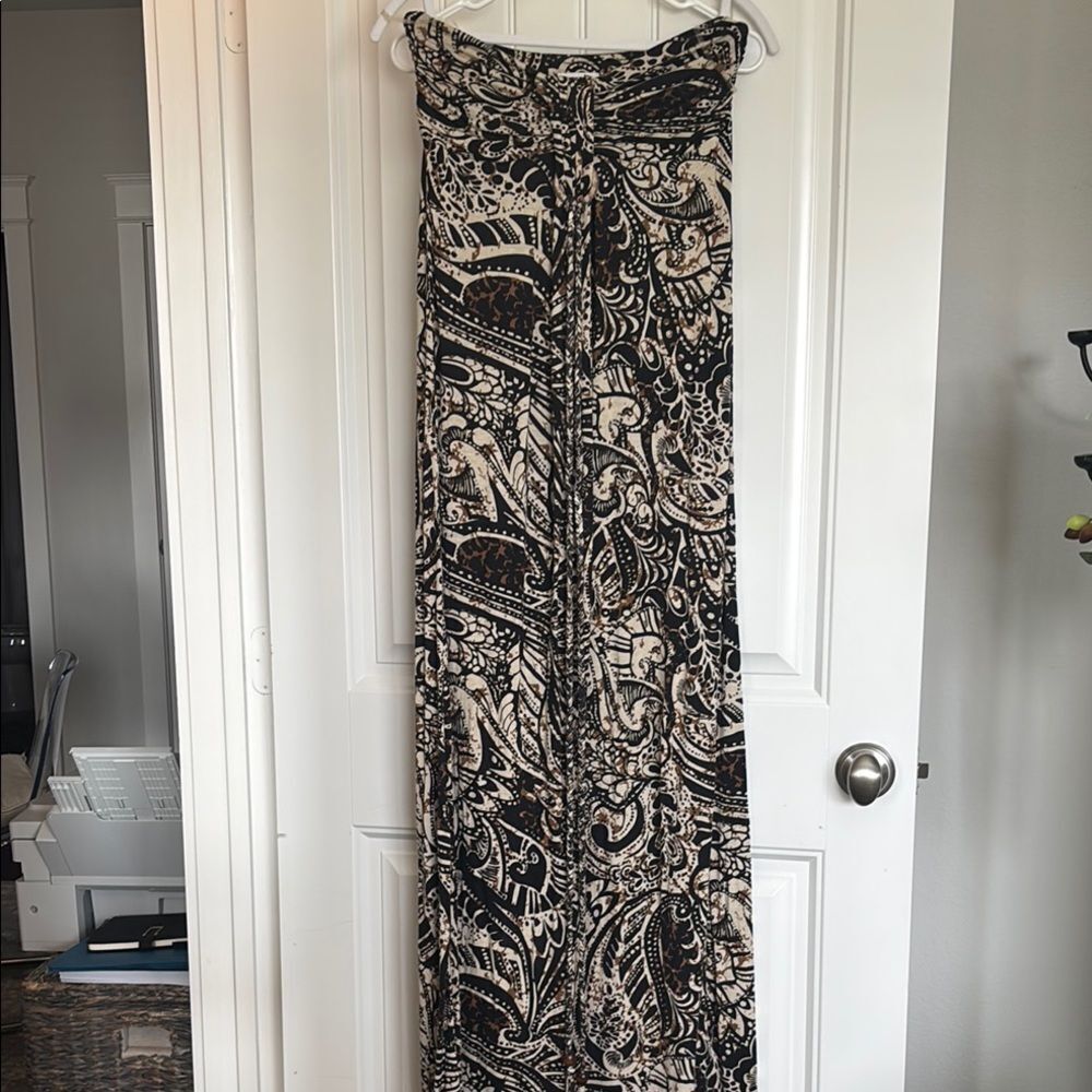 Soul Revival Black and Cream Strapless Sheath Maxi Dress